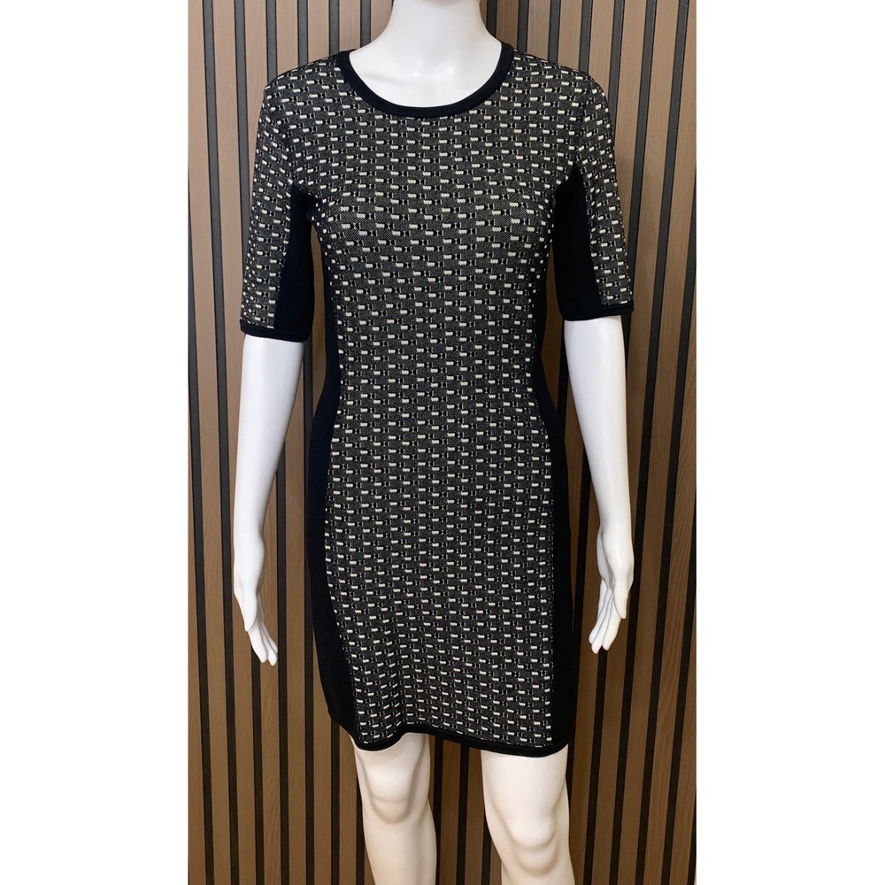 Rag & Bone Black White Geometric Knit Bodycon Sheath Dress Full Back Zip Small